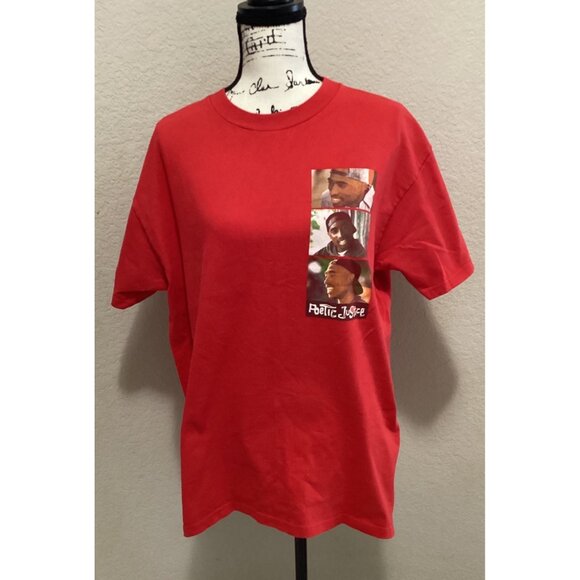 Poetic Justice Tupac Graphic T-Shirt In Red Unisex Casual Size L - Picture 1 of 5